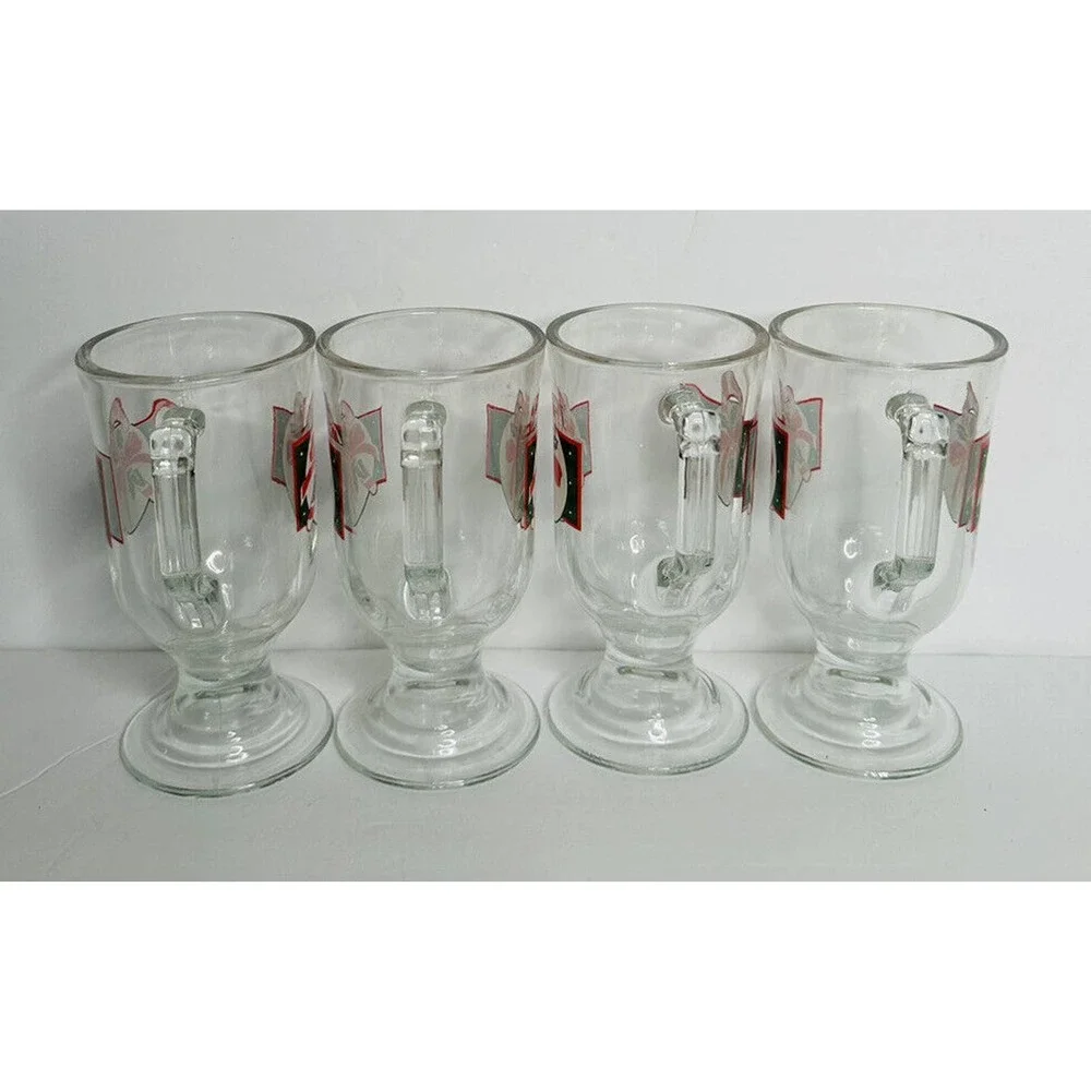 Christmas Mugs Set 4 HOMCO Boxed Clear Glass Footed‎ Candy Cane 8770-BD USA Made